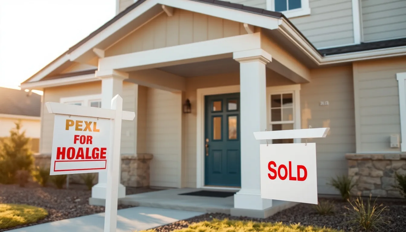 A completed tract home with a sold sign and closing documents on the front steps, representing the handoff moment between builders risk and homeowners insurance
