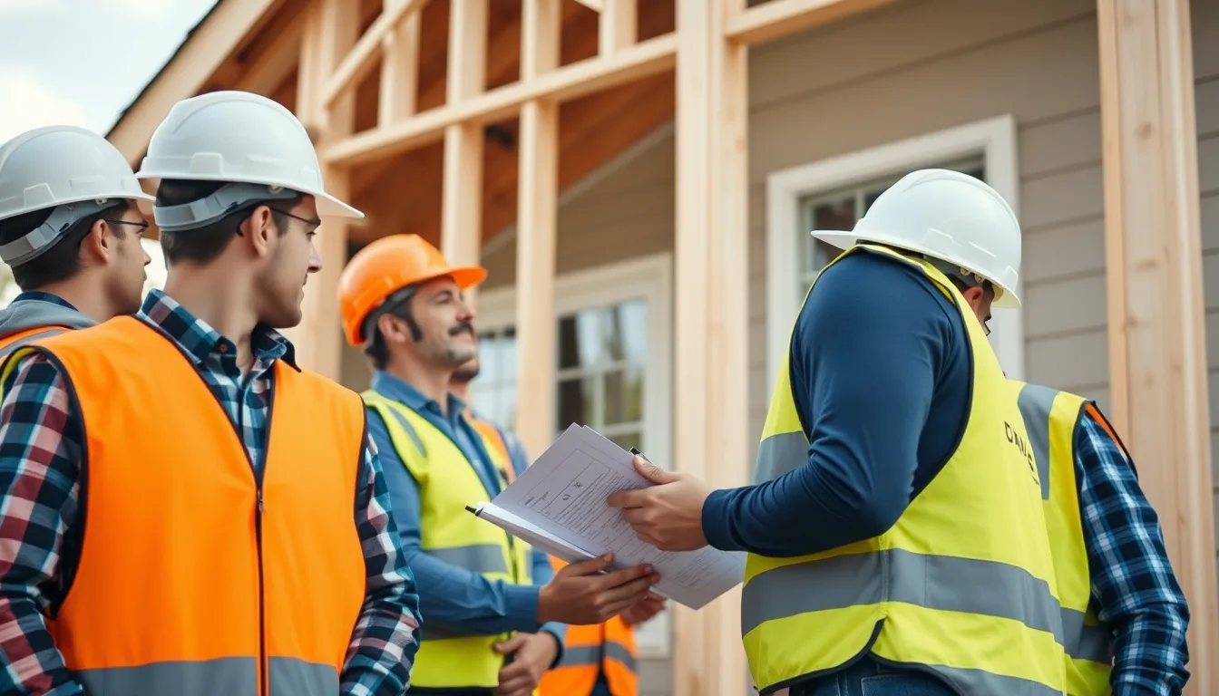Site superintendent walking a multi-lot production homebuilding jobsite with several houses under construction