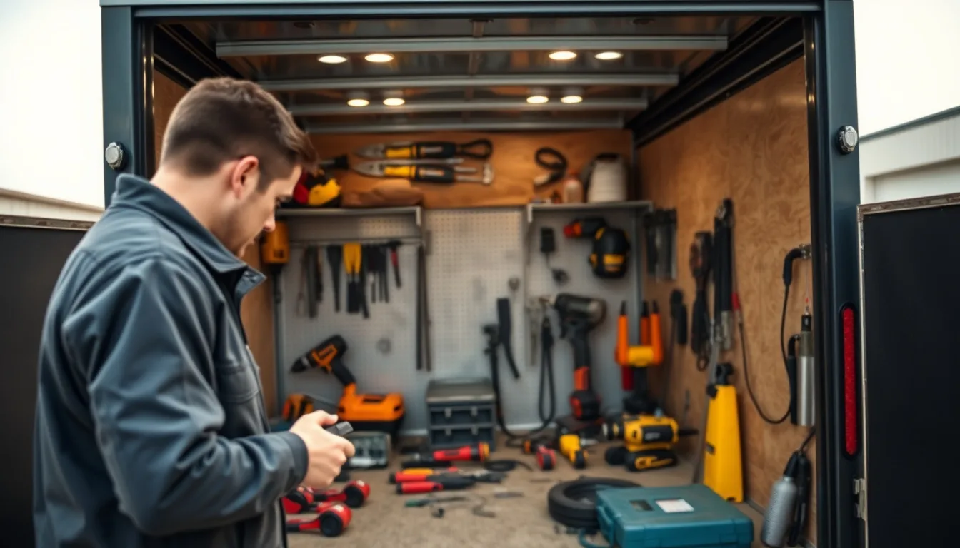 Framing tools, a nail gun, and a staged pallet of lumber sitting on an active production-homebuilding lot next to a parked skid steer