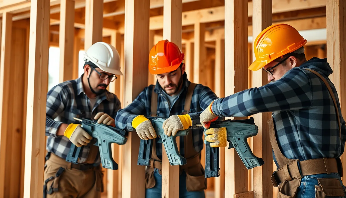 Framing crew working on a production homebuilding jobsite